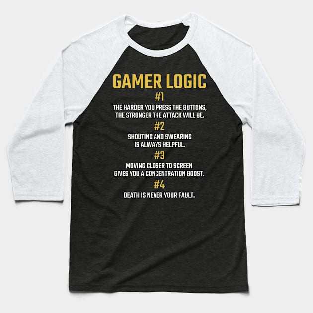 Gamer Logic for Gaming Fan & Retro Video Game Fan Baseball T-Shirt by tobzz